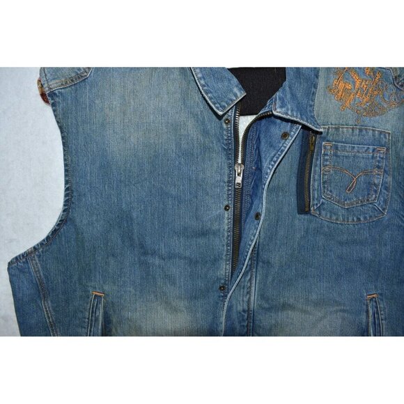 Indigo Red Denim Men's Vest Size 3XL Blue Sherpa Lined Embroidered Cotton Peace - Picture 8 of 16